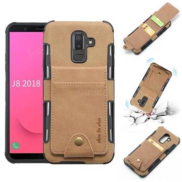 Woven Pattern Multi-function Leather Phone Case for Samsung Galaxy J8 - Golden