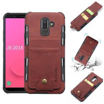 Woven Pattern Multi-function Leather Phone Case for Samsung Galaxy J8 - Brown