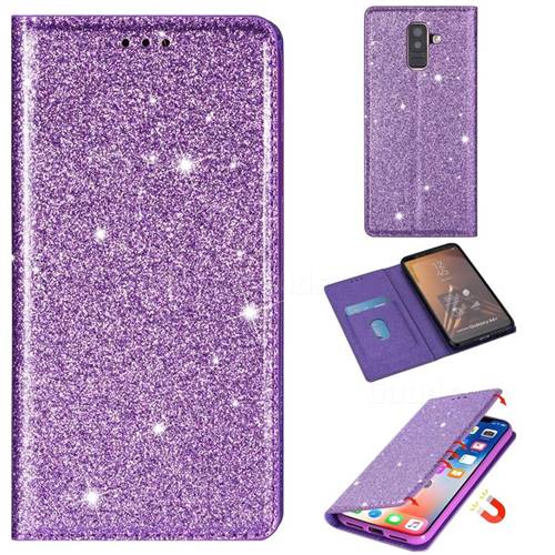 Ultra Slim Glitter Powder Magnetic Automatic Suction Leather Wallet Case for Samsung Galaxy J8 - Purple