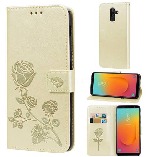 Embossing Rose Flower Leather Wallet Case for Samsung Galaxy J8 - Golden
