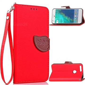 Leaf Buckle Litchi Leather Wallet Phone Case for Google Pixel - Red