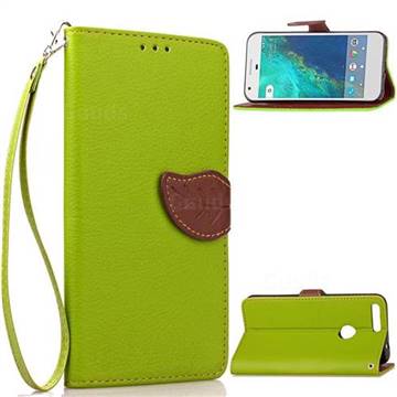 Leaf Buckle Litchi Leather Wallet Phone Case for Google Pixel - Green