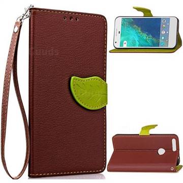 Leaf Buckle Litchi Leather Wallet Phone Case for Google Pixel - Brown