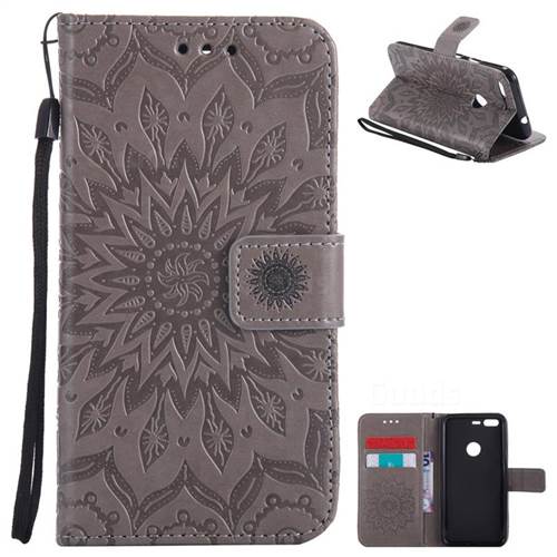 Embossing Sunflower Leather Wallet Case for Google Pixel - Gray