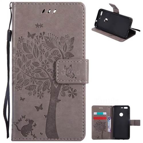 Embossing Butterfly Tree Leather Wallet Case for Google Pixel - Grey