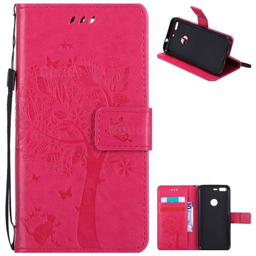 Embossing Butterfly Tree Leather Wallet Case for Google Pixel - Rose