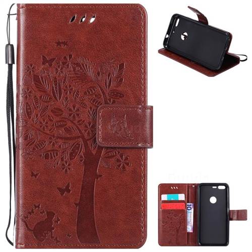 Embossing Butterfly Tree Leather Wallet Case for Google Pixel - Brown