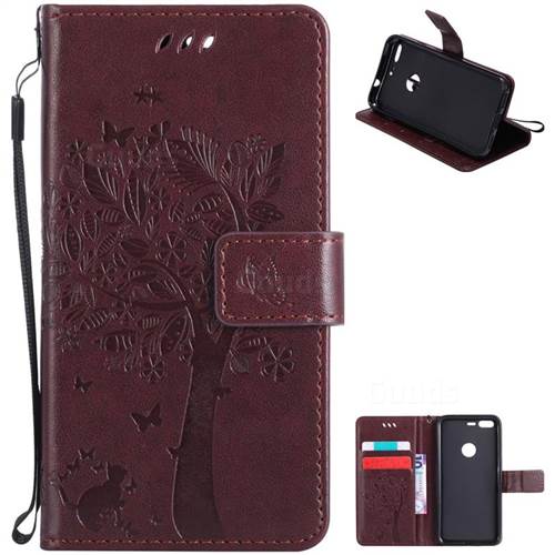 Embossing Butterfly Tree Leather Wallet Case for Google Pixel - Coffee
