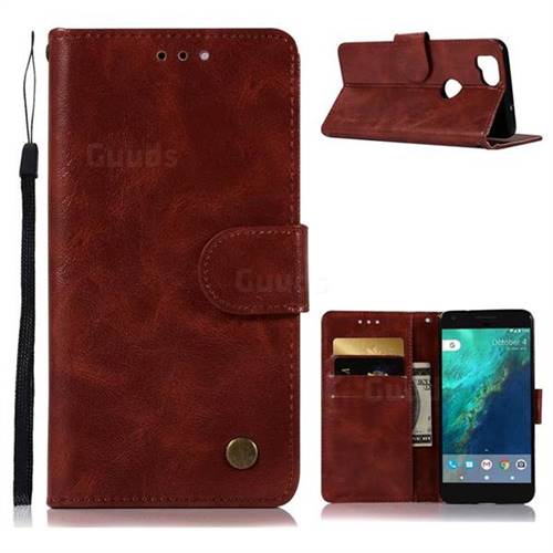 Luxury Retro Leather Wallet Case for Google Pixel 2 - Wine Red