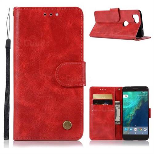 Luxury Retro Leather Wallet Case for Google Pixel 2 - Red