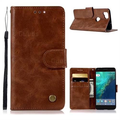 Luxury Retro Leather Wallet Case for Google Pixel 2 - Brown