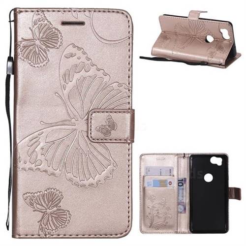 Embossing 3D Butterfly Leather Wallet Case for Google Pixel 2 - Rose Gold