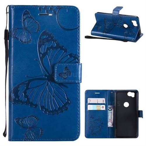 Embossing 3D Butterfly Leather Wallet Case for Google Pixel 2 - Blue