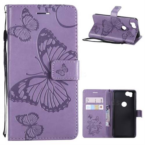 Embossing 3D Butterfly Leather Wallet Case for Google Pixel 2 - Purple