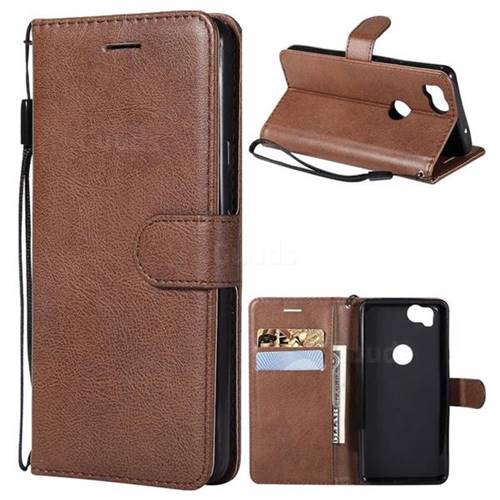 Retro Greek Classic Smooth PU Leather Wallet Phone Case for Google Pixel 2 - Brown