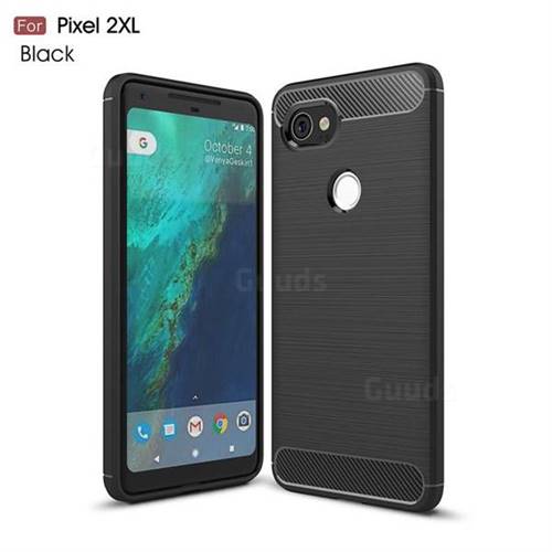 Luxury Carbon Fiber Brushed Wire Drawing Silicone TPU Back Cover for Google Pixel 2 XL (Black)