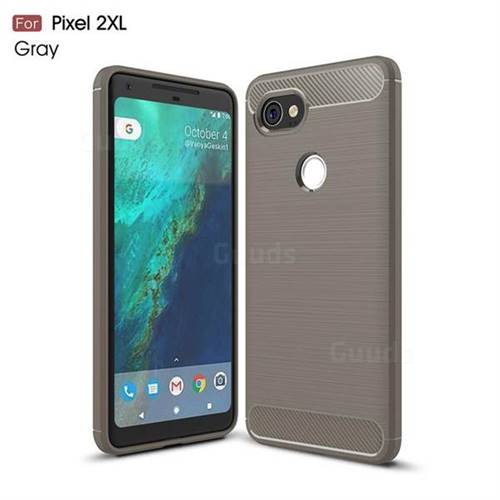 Luxury Carbon Fiber Brushed Wire Drawing Silicone TPU Back Cover for Google Pixel 2 XL (Gray)