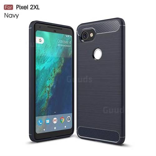 Luxury Carbon Fiber Brushed Wire Drawing Silicone TPU Back Cover for Google Pixel 2 XL (Navy)