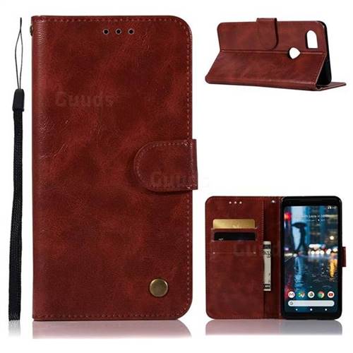 Luxury Retro Leather Wallet Case for Google Pixel 2 XL - Wine Red
