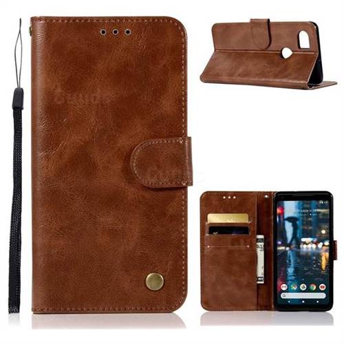 Luxury Retro Leather Wallet Case for Google Pixel 2 XL - Brown