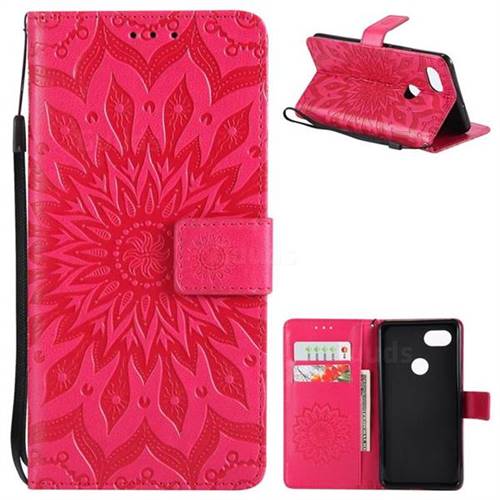 Embossing Sunflower Leather Wallet Case for Google Pixel 2 XL - Red