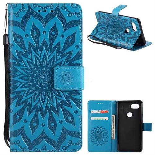 Embossing Sunflower Leather Wallet Case for Google Pixel 2 XL - Blue