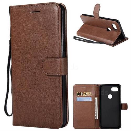 Retro Greek Classic Smooth PU Leather Wallet Phone Case for Google Pixel 2 XL - Brown