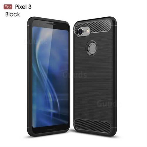 Luxury Carbon Fiber Brushed Wire Drawing Silicone TPU Back Cover for Google Pixel 3 - Black