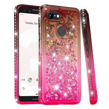 Diamond Frame Liquid Glitter Quicksand Sequins Phone Case for Google Pixel 3 - Gray Pink