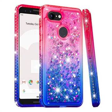 Diamond Frame Liquid Glitter Quicksand Sequins Phone Case for Google Pixel 3 - Pink Blue