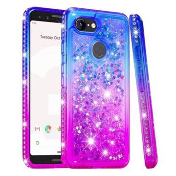 Diamond Frame Liquid Glitter Quicksand Sequins Phone Case for Google Pixel 3 - Blue Purple