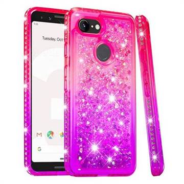 Diamond Frame Liquid Glitter Quicksand Sequins Phone Case for Google Pixel 3 - Pink Purple