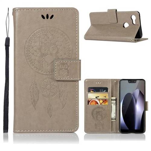 Intricate Embossing Owl Campanula Leather Wallet Case for Google Pixel 3 - Grey