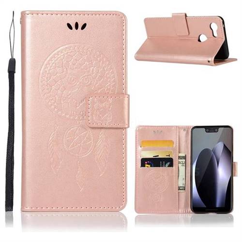 Intricate Embossing Owl Campanula Leather Wallet Case for Google Pixel 3 - Rose Gold