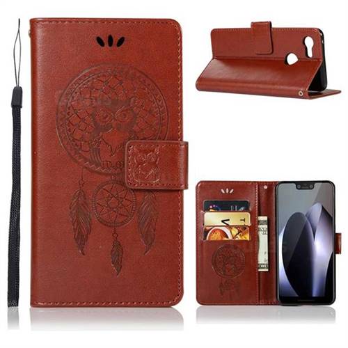 Intricate Embossing Owl Campanula Leather Wallet Case for Google Pixel 3 - Brown