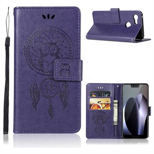 Intricate Embossing Owl Campanula Leather Wallet Case for Google Pixel 3 - Purple