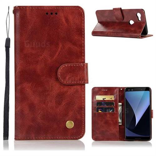 Luxury Retro Leather Wallet Case for Google Pixel 3 - Wine Red