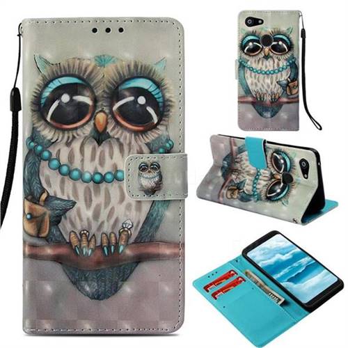 Sweet Gray Owl 3D Painted Leather Wallet Case for Google Pixel 3