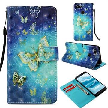 Gold Butterfly 3D Painted Leather Wallet Case for Google Pixel 3