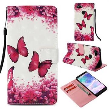 Rose Butterfly 3D Painted Leather Wallet Case for Google Pixel 3