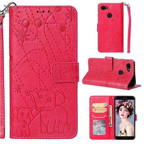 Embossing Fireworks Elephant Leather Wallet Case for Google Pixel 3 - Red