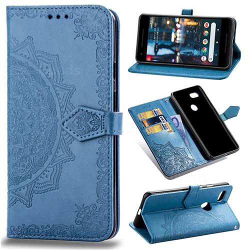 Embossing Imprint Mandala Flower Leather Wallet Case for Google Pixel 3 - Blue