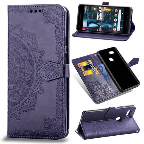 Embossing Imprint Mandala Flower Leather Wallet Case for Google Pixel 3 - Purple
