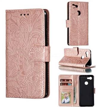 Intricate Embossing Lace Jasmine Flower Leather Wallet Case for Google Pixel 3 - Rose Gold