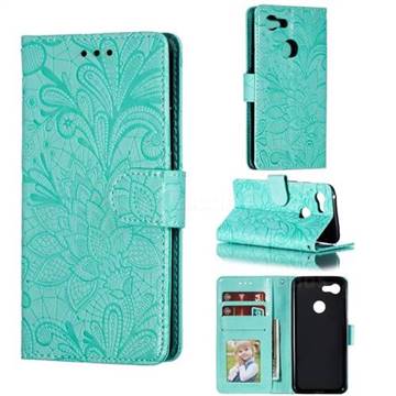 Intricate Embossing Lace Jasmine Flower Leather Wallet Case for Google Pixel 3 - Green