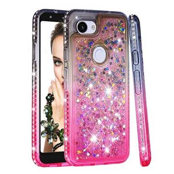 Diamond Frame Liquid Glitter Quicksand Sequins Phone Case for Google Pixel 3A - Gray Pink
