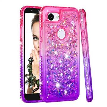 Diamond Frame Liquid Glitter Quicksand Sequins Phone Case for Google Pixel 3A - Pink Purple