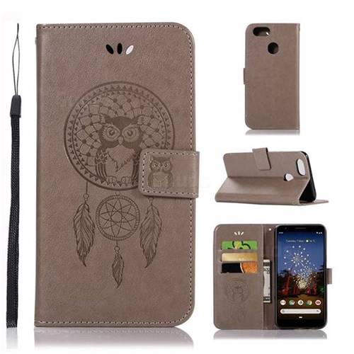 Intricate Embossing Owl Campanula Leather Wallet Case for Google Pixel 3A - Grey