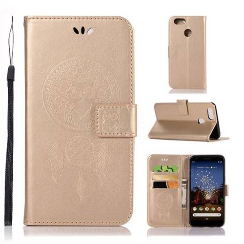 Intricate Embossing Owl Campanula Leather Wallet Case for Google Pixel 3A - Champagne