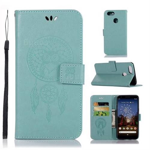 Intricate Embossing Owl Campanula Leather Wallet Case for Google Pixel 3A - Green